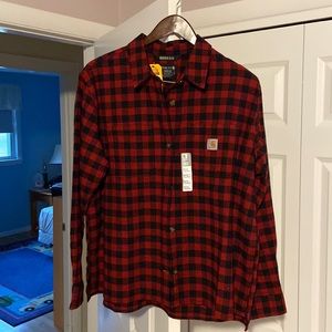 Women’s, Carhartt, rugged flex flannel long sleeve plaid shirt.  Large, 12–14.